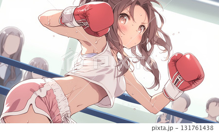 情熱的なアニメ美少女ボクサー — 汗と輝きのボクシングシーン 131761438