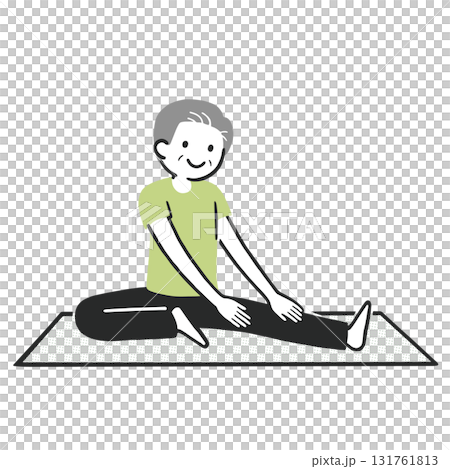 一位老人在瑜珈墊上伸展身體的插圖(健康的生活方式,簡單的設計) 一位老人在瑜珈墊上伸展身體的插圖(健康的生活方式,簡單的設計) 131761813