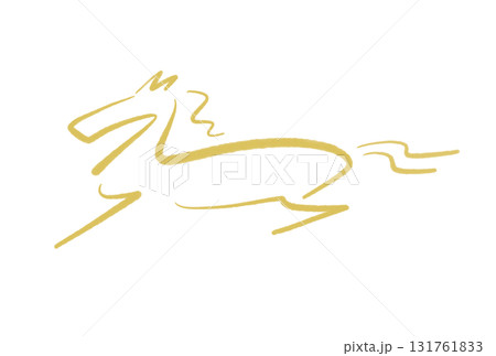 筆書きの走る馬のシルエット　2026 手描きイラスト 131761833