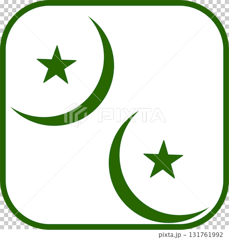 minimalist crescent and star illustration in emerald green with diagonal symmetry and clean vector composition minimalist crescent and star illustration in emerald green with diagonal symmetry and clean vector composition 131761992