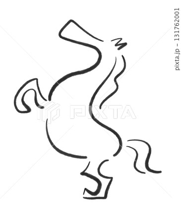 立ち上がる馬のシルエット　2026 手描きイラスト　筆書き 131762001