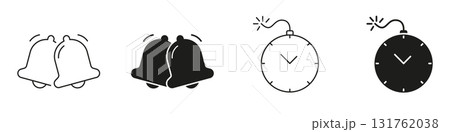 Ringing Bells And Time Bomb Icon Set. Alarm Notification And Urgency Alert Outline And Silhouette Symbol Collection. Time Management And Countdown Concept. Isolated Vector Illustration Ringing Bells And Time Bomb Icon Set. Alarm Notification And Urgency Alert Outline And Silhouette Symbol Collection. Time Management And Countdown Concept. Isolated Vector Illustration 131762038