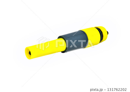 water sprinkler for hand watering lawns yellow-gray close-up white background 131762202