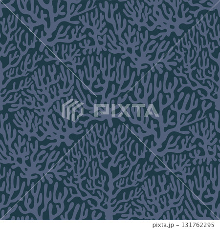 Coral reef Seamless Sea Pattern on Dark Background. Vintage coastal Minimalistic Print with Coral branches. Underwater sea life, coral and algae. Coral reef Seamless Sea Pattern on Dark Background. Vintage coastal Minimalistic Print with Coral branches. Underwater sea life, coral and algae. 131762295