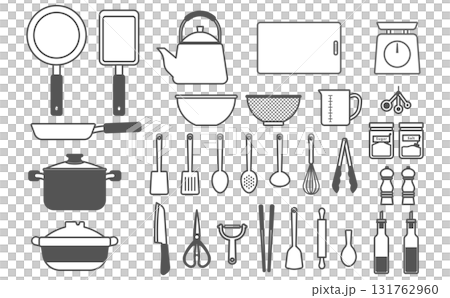 フラットイラスト:調理器具セット(アウトライン) フラットイラスト:調理器具セット(アウトライン) 131762960