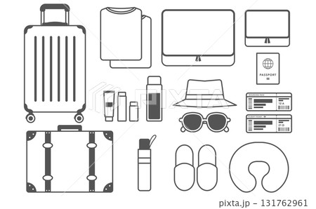 フラットイラスト：トラベルグッズセット(アウトライン) 131762961
