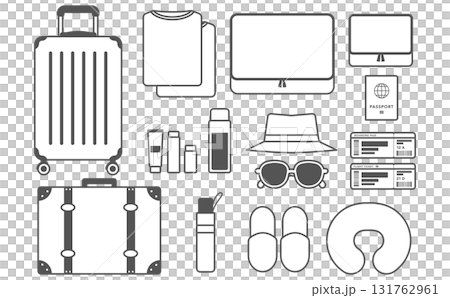 フラットイラスト：トラベルグッズセット(アウトライン) 131762961