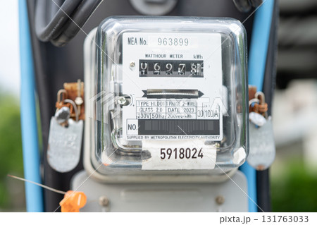 Electric measuring power meter for energy cost at home and office. Electric measuring power meter for energy cost at home and office. 131763033