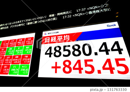 日本の東京都市景観初4万8000円台・最高値更新4万8580円44銭・株価/終値＝9日、日本橋兜町 131763330