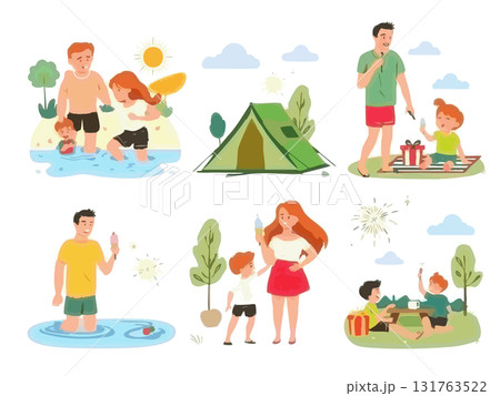夏を楽しむ家族のイメージイラスト 131763522