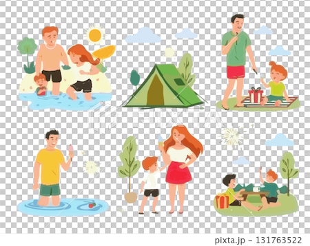 一家人享受夏天的插圖 一家人享受夏天的插圖 131763522