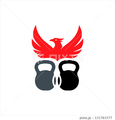 Phoenix kettlebell logo isolated on white background, symbolizing strength and fitness vector design Phoenix kettlebell logo isolated on white background, symbolizing strength and fitness vector design 131763577