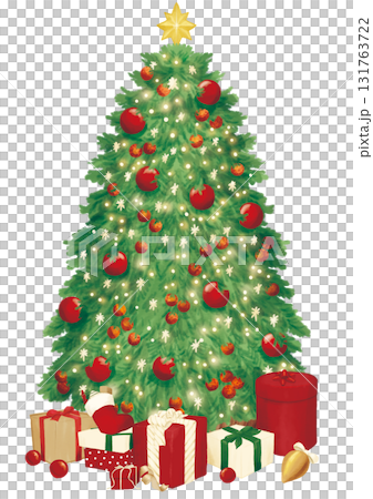 Illustration of a Christmas present and a sparkling Christmas tree Illustration of a Christmas present and a sparkling Christmas tree 131763722