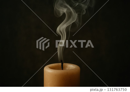 Extinguished candle with rising smoke against dark background symbolizing prayer and contemplation in orthodox religious practice, AI Generative Extinguished candle with rising smoke against dark background symbolizing prayer and contemplation in orthodox religious practice, AI Generative 131763750
