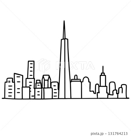 Minimalist urban skyline outline simple black and white city silhouette with tall skyscrapers and modern buildings, AI Generative Minimalist urban skyline outline simple black and white city silhouette with tall skyscrapers and modern buildings, AI Generative 131764213
