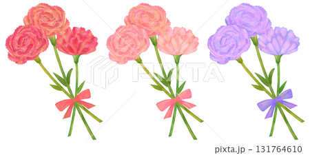 リボンのついた3輪のカーネーションのイラストセット 131764610