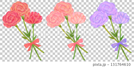 リボンのついた3輪のカーネーションのイラストセット 131764610