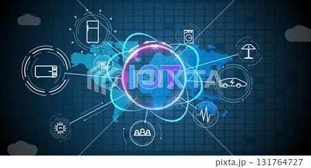 Technology connecting devices globally in an Internet of Things illustration 131764727