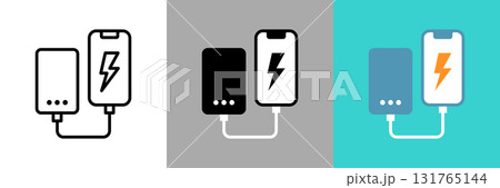 スマートフォンと充電器のカラーとモノクロアイコンセット スマートフォンと充電器のカラーとモノクロアイコンセット 131765144