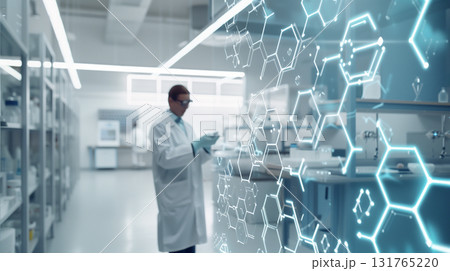 未来的な化学研究 ぶ分子構造ホログラム 背景素材 未来的な化学研究 ぶ分子構造ホログラム 背景素材 131765220