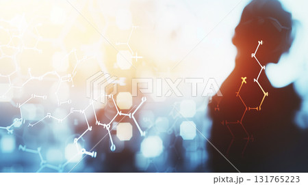 未来的な化学研究　ぶ分子構造ホログラム　背景素材 131765223