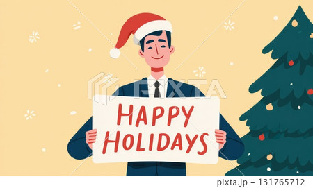 happy business man with santa hat and merry christmas sign illustration happy business man with santa hat and merry christmas sign illustration 131765712