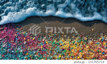 microplastics an the beach environmental pollution concept 131765714