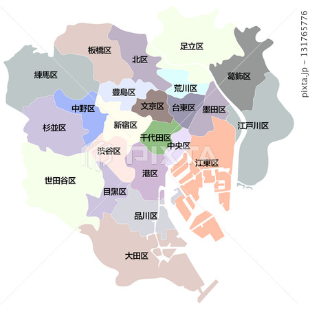 東京23区 地図 分割可能 区名入り 東京23区 地図 分割可能 区名入り 131765776