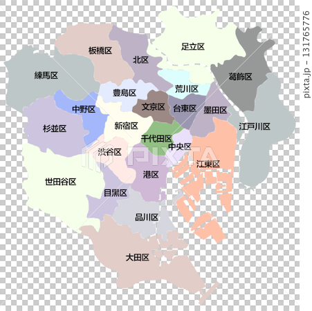 Tokyo 23 Wards Map, Dividable, with Ward Names 131765776