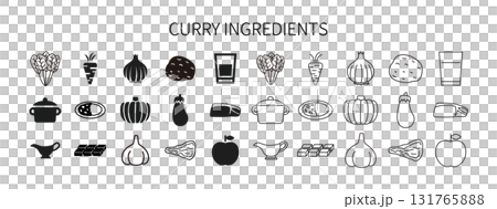 咖哩配料圖標集、可編輯線條和實體圖標 咖哩配料圖標集、可編輯線條和實體圖標 131765888