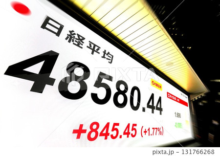 日本の東京都市景観初4万8000円台・最高値更新4万8580円44銭・株価/終値＝9日、日本橋兜町 131766268