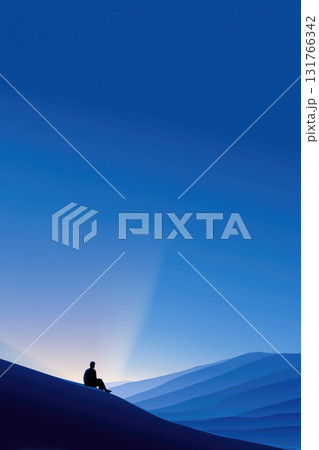 Silhouette of a person contemplating nature under a starry night sky 131766342