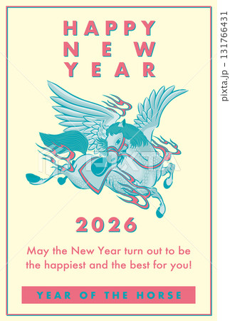 2026年賀状テンプレート「2色アート」ハッピーニューイヤー 英語添え書き付パターン 2026年賀状テンプレート「2色アート」ハッピーニューイヤー 英語添え書き付パターン 131766431