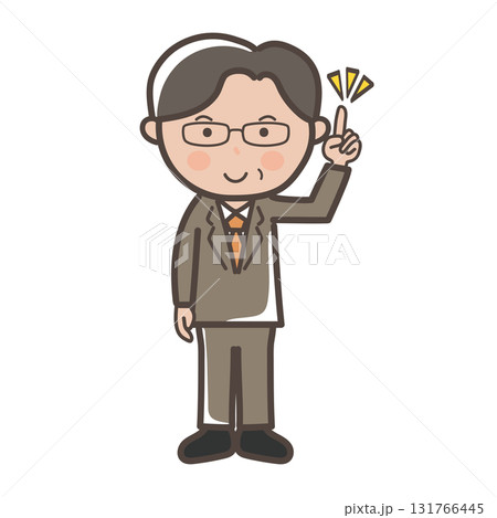 ポイントを説明する眼鏡をかけた中高年男性ビジネスマンの全身イラスト 131766445