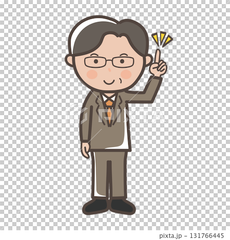 ポイントを説明する眼鏡をかけた中高年男性ビジネスマンの全身イラスト 131766445