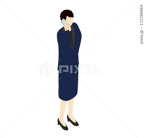 スマートフォンで通話する管理職のビジネスウーマンのアイソメトリックイラスト 131766664