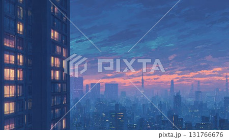 夕暮れの都市風景 空と街並みの幻想的な光景 131766676