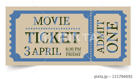 Movie ticket vector template. Perforated paper admit one ticket for night show, cinema, party or any other event 131766692