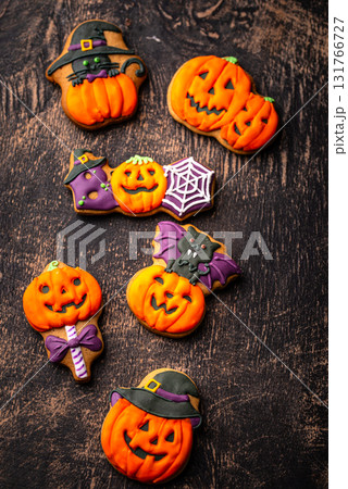 Halloween cookies in shape of pumpkin 131766727