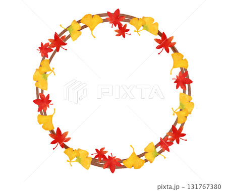 紅葉とイチョウの水彩風フレーム素材｜秋のメッセージカード・上品な和風デザイン・ポスターデザインに 131767380