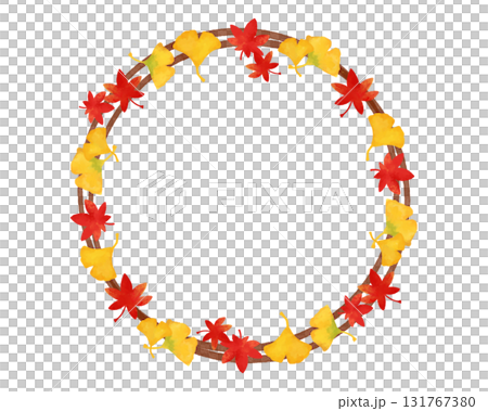 Watercolor frame of autumn leaves and ginkgo trees | Perfect for autumn message cards, elegant Japanese designs, and poster designs 131767380