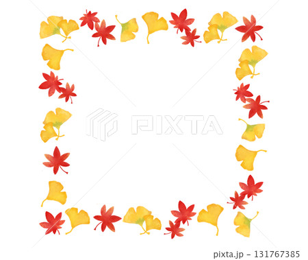 紅葉とイチョウの水彩風正方形フレーム素材|秋のメッセージカード・上品な和風ポスターデザインに 紅葉とイチョウの水彩風正方形フレーム素材|秋のメッセージカード・上品な和風ポスターデザインに 131767385