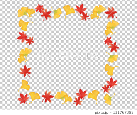 紅葉とイチョウの水彩風正方形フレーム素材|秋のメッセージカード・上品な和風ポスターデザインに 紅葉とイチョウの水彩風正方形フレーム素材|秋のメッセージカード・上品な和風ポスターデザインに 131767385