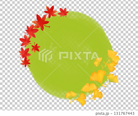 秋色の紅葉とイチョウの水彩フレーム・吹き出し素材｜日本の秋を感じるナチュラルなデザイン 131767443