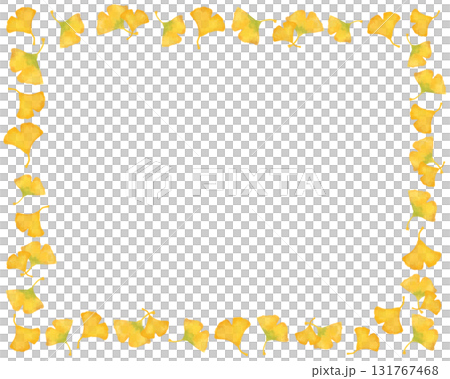 水彩風イチョウイラストの秋色のフレーム素材｜日本の秋を感じるナチュラルなデザイン 131767468