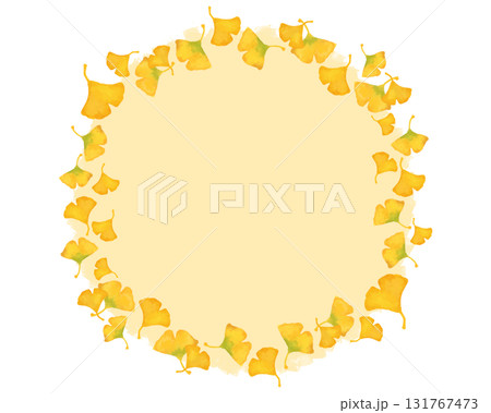 水彩風イチョウイラストの秋色のフレーム・吹き出し素材｜日本の秋を感じるナチュラルなデザイン 131767473