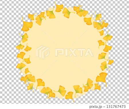 水彩風イチョウイラストの秋色のフレーム・吹き出し素材｜日本の秋を感じるナチュラルなデザイン 131767473