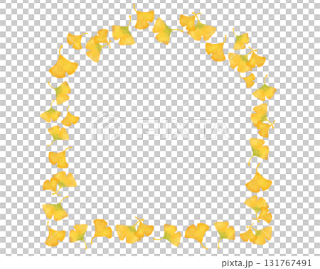 水彩のイチョウアーチフレーム｜日本の秋を感じる上品なデザイン素材 131767491