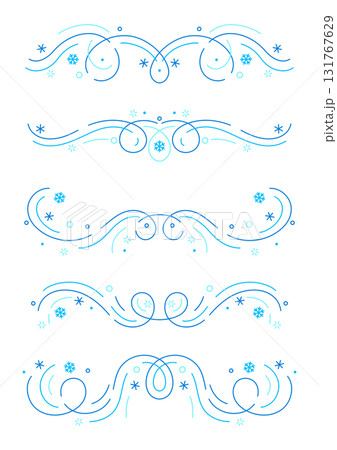 Winter linear dividers set. Holiday filigree borders with snowflakes. Winter linear dividers set. Holiday filigree borders with snowflakes. 131767629