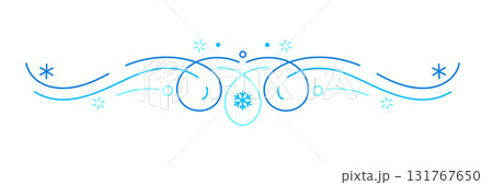 Winter linear divider. Holiday filigree border with snowflakes. 131767650